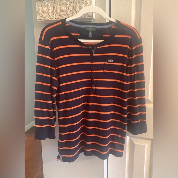 Ralph Lauren Tops - Ralph Lauren Navy and Orange Striped Shirt - L